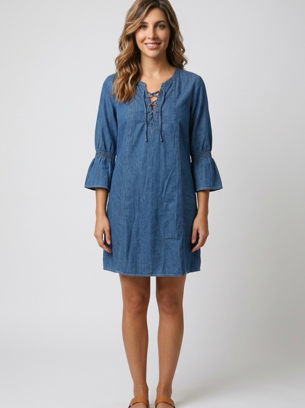 GAP Lace-Up Denim-Style Midi Dress - Blue